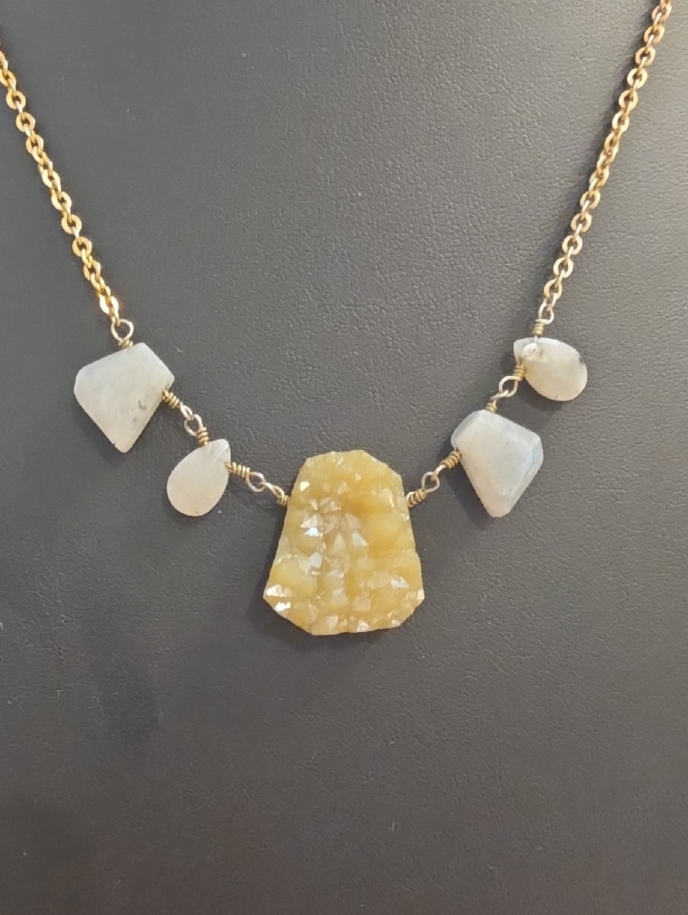 A.V. Max Gold-Tone Druzy Pendant Necklace with White/gray Stone Accents